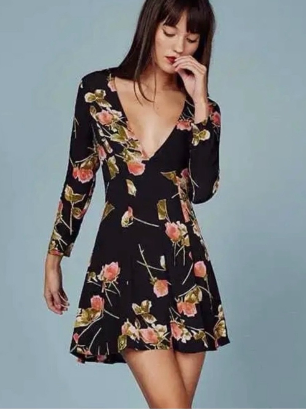Reformation Black Floral Flower Long Sleeve Mini Dress Lightweight Feminine SzXS